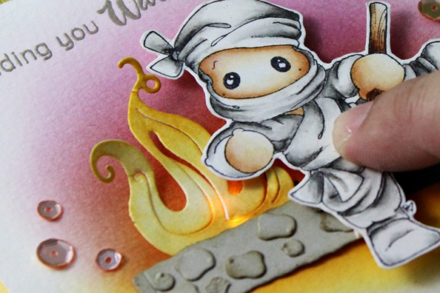 Ninja sending a Warm Thought | A card with LED light